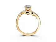 Solitaire Engagement Ring Setting for Emerald Cut Center with Pave Bypass Twist Band and Prong Head in Yellow Gold