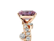 Solitaire Engagement Ring Setting for Fancy Pink Emerald Cut Center with Bar-Station Pave Twist and Prong Head in Rose Gold