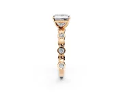 Solitaire Engagement Ring Setting for Princess Cut Center with Beaded Bezel Station Band and Prong Head in Rose Gold