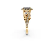 Milgrain Halo Engagement Ring Setting for Emerald Cut Center with Shoulder Bezels and Prong Head in Yellow Gold