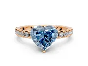 Solitaire Engagement Ring Setting for Fancy Blue Heart-Shaped Center with Large Accents and Prong Head in Rose Gold