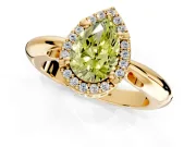 Halo Engagement Ring Setting for Fancy Yellow Pear-Shaped Center with Tapered Plain Band and Prong Head in Yellow Gold