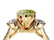 3 Stone Engagement Ring Setting for Fancy Yellow Heart-Shaped Center with Crossover Basket, Pave Band and Prong Head in Yellow Gold
