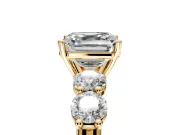 5 Stone Engagement Ring Setting for Asscher Cut Center with Graduated Accents and Prong Head in Yellow Gold