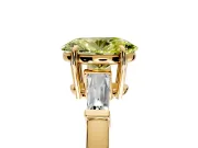 3 Stone Engagement Ring Setting for Fancy Yellow Oval Center with Baguette Accents and Prong Head in Yellow Gold