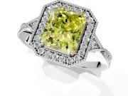 Halo Engagement Ring Setting for Fancy Yellow Radiant Cut Center with Milgrain Rim, Pave Band and Prong Head in Sterling Silver