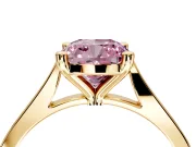 Solitaire Engagement Ring Setting for Fancy Pink Cushion Cut Center with Tapered Shoulders and Prong Head in Yellow Gold
