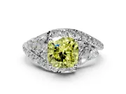 Halo Engagement Ring Setting for Fancy Yellow Cushion Cut Center with Marquise and Pave Bypass Band and Prong Head in Platinum
