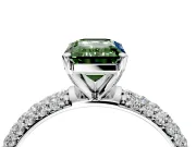 Solitaire Engagement Ring Setting for Fancy Green Emerald Cut Center with Domed Multi-Row Pave Band and Prong Head in Sterling Silver