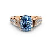 Solitaire Engagement Ring Setting for Fancy Blue Oval Center with Pave Cathedral Shoulders and Prong Head in Rose Gold