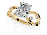 Solitaire Engagement Ring Setting for Radiant Cut Center with Criss-Cross Accent Band and Prong Head in Yellow Gold