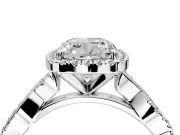 Halo Engagement Ring Setting for Cushion Cut Center with Pave and Plain Twist Band and Prong Head in Platinum