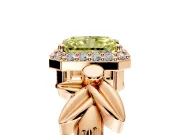 Halo Engagement Ring Setting for Fancy Yellow Radiant Cut Center with Floral Band and Prong Head in Rose Gold