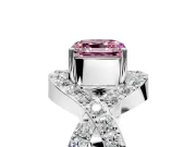 Halo Engagement Ring Setting for Fancy Pink Asscher Cut Center with Pave Infinity Twist Band and Prong Head in Platinum
