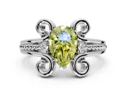 Solitaire Engagement Ring Setting for Fancy Yellow Pear-Shaped Center with Twisted Band and Scroll Prong Head in Sterling Silver