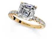Open Basket Engagement Ring Setting for Asscher Cut Center with Pave Band and Prong Head in Yellow Gold