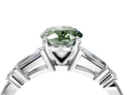 Bar-Set Engagement Ring Setting for Fancy Green Oval Center with Tapered Baguette Accents and Prong Head in White Gold