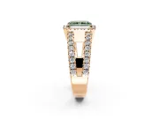Halo Engagement Ring Setting for Fancy Green Radiant Cut Center with Wide-Open Pave Split Shank and Prong Head in Rose Gold