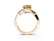 3 Stone Engagement Ring Setting for Fancy Yellow Heart-Shaped Center with Baguette Accents and Prong Head in Rose Gold