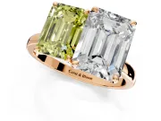 Fancy Yellow Emerald Cut and Emerald Cut Lab-Grown Diamond Toi et Moi Engagement Ring with Prong-Set Stones in Rose Gold
