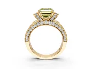 Pave Engagement Ring Setting for Fancy Yellow Asscher Cut Center with Curved Accent Rows, Openwork and Prong Head in Yellow Gold