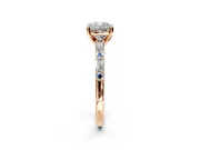 Baguette Engagement Ring Setting for Cushion Cut Center with Alternating Bar-Set Band and Prong Head in Rose Gold
