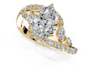 Solitaire Engagement Ring Setting for Pear-Shaped Center with Pave Bypass Twist Band and Prong Head in Yellow Gold