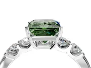 5 Stone Engagement Ring Setting for Fancy Green Princess Cut Center with Plain Band and Prong Head in White Gold