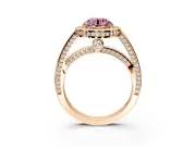 Halo Engagement Ring Setting for Fancy Pink Round Cut Center with Framed Halo, Pave Band and Prong Head in Rose Gold
