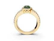 Halo Engagement Ring Setting for Fancy Green Radiant Cut Center with Wide-Open Pave Split Shank and Prong Head in Yellow Gold