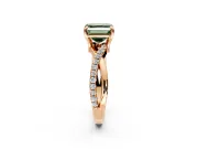 Solitaire Engagement Ring Setting for Fancy Green Asscher Cut Center with Half-Pave Crossover Band and Prong Head in Rose Gold