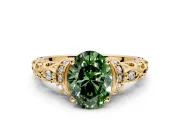 Solitaire Engagement Ring Setting for Fancy Green Oval Center with Filigree Band and Prong Head in Yellow Gold