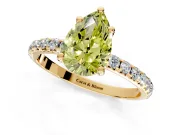Solitaire Engagement Ring Setting for Fancy Yellow Pear-Shaped Center with Micro Pave Band and Prong Head in Yellow Gold