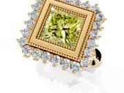 Halo Engagement Ring Setting for Fancy Yellow Princess Cut Center with Milgrain Bezel Rim, Plain Band and Prong Head in Yellow Gold