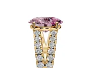 Solitaire Engagement Ring Setting for Fancy Pink Oval Center with Pave Split Shank and Prong Head in Yellow Gold