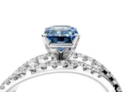 Solitaire Engagement Ring Setting for Fancy Blue Emerald Cut Center with Woven 3-Strand Pave Band and Prong Head in White Gold