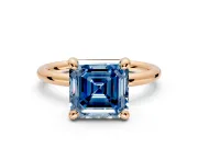 Low-Set Solitaire Engagement Ring Setting for Fancy Blue Asscher Cut Center with Thin Plain Band and Prong Head in Rose Gold