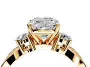 3 Stone Engagement Ring Setting for Cushion Cut Center with Pave Twist Band and Prong Head in Yellow Gold