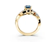 Halo Engagement Ring Setting for Fancy Blue Emerald Cut Center with Marquise and Pave Bypass Band and Prong Head in Yellow Gold