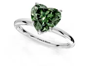 Hidden Halo Engagement Ring Setting for Fancy Green Heart-Shaped Center with Thin Rounded Band and Prong Head in Platinum