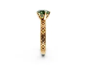 Solitaire Engagement Ring Setting for Fancy Green Heart-Shaped Center with Milgrain X Pattern Band and Prong Head in Yellow Gold