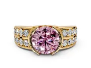 Bezel Engagement Ring Setting for Fancy Pink Round Cut Center with Wide Channel-Set Band and Bezel Head in Yellow Gold