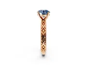 Solitaire Engagement Ring Setting for Fancy Blue Round Cut Center with Milgrain X Pattern Band and Prong Head in Rose Gold