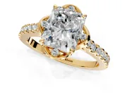 Floral Engagement Ring Setting for Radiant Cut Center with Pave Band and Floral Prong Head in Yellow Gold