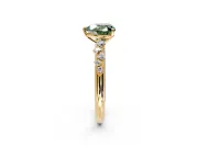 Cluster Engagement Ring Setting for Fancy Green Heart-Shaped Center with Round Cut Accent Band and Prong Head in Yellow Gold