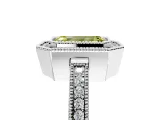 Halo Engagement Ring Setting for Fancy Yellow Emerald Cut Center with Milgrain Halo, Pave Band and Prong Head in Platinum