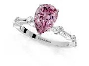 Solitaire Engagement Ring Setting for Fancy Pink Pear-Shaped Center with Bezel Station Band and Prong Head in Sterling Silver