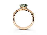 Cluster Engagement Ring Setting for Fancy Green Heart-Shaped Center with Round Cut Accent Band and Prong Head in Rose Gold