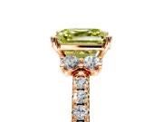 Paired Accent Engagement Ring Setting for Fancy Yellow Asscher Cut Center with Pave Band and Prong Head in Rose Gold