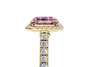 Halo Engagement Ring Setting for Fancy Pink Asscher Cut Center with Narrowing Pave Band and Prong Head in Yellow Gold